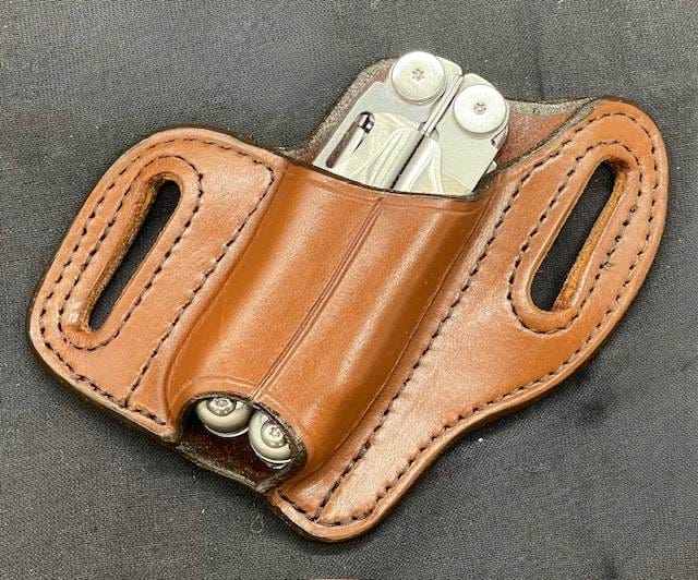 *In Stock* RH Slant Multi-Tool Sheath Leatherman Wave+ Saddle Oil Finish w/Brown Stitch