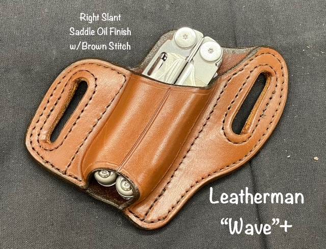 *In Stock* RH Slant Multi-Tool Sheath Leatherman Wave+ Saddle Oil Finish w/Brown Stitch