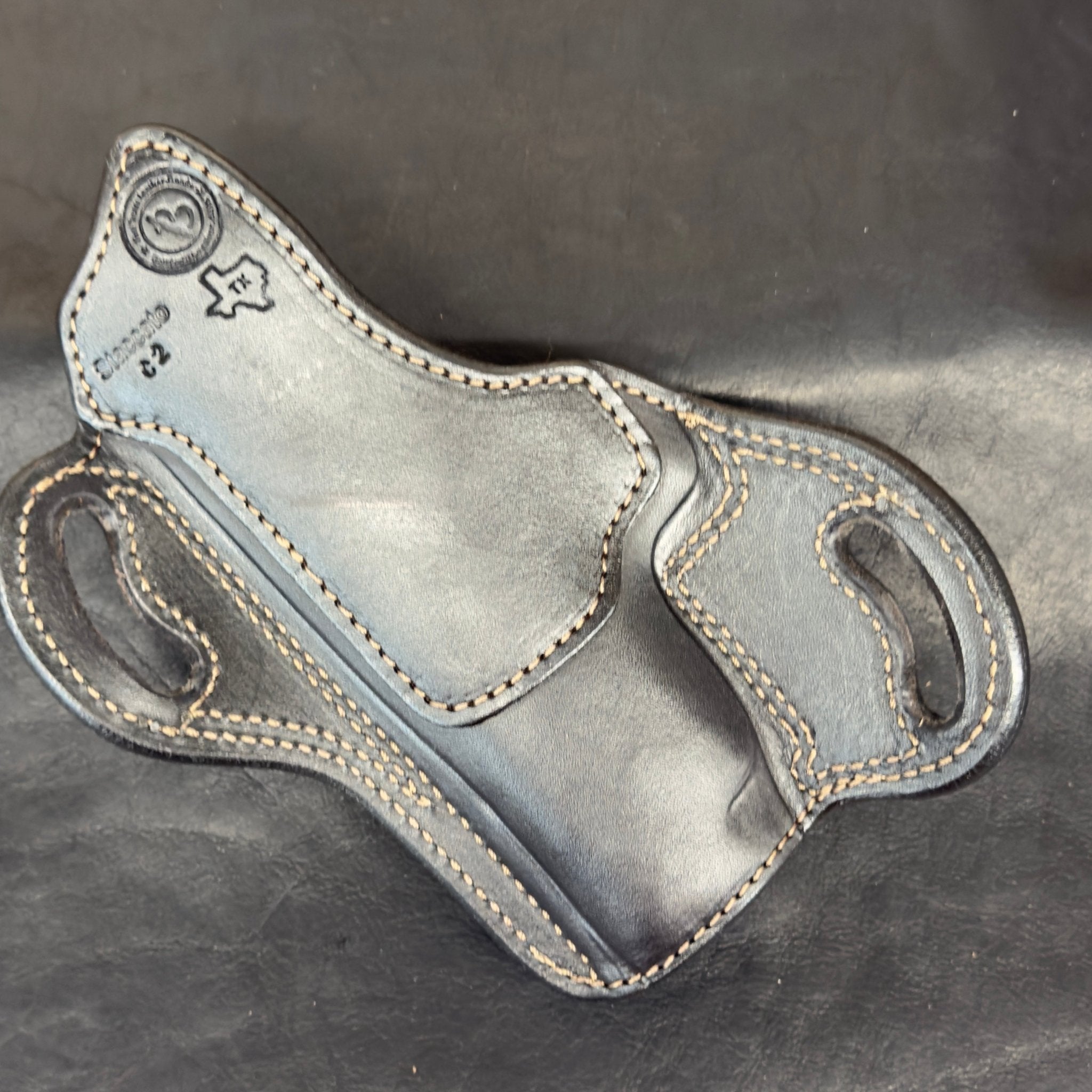 *In Stock* RH Texas Bodyguard Holster for Staccato C2 Black w/Brown Stitch Basket Weave Trim