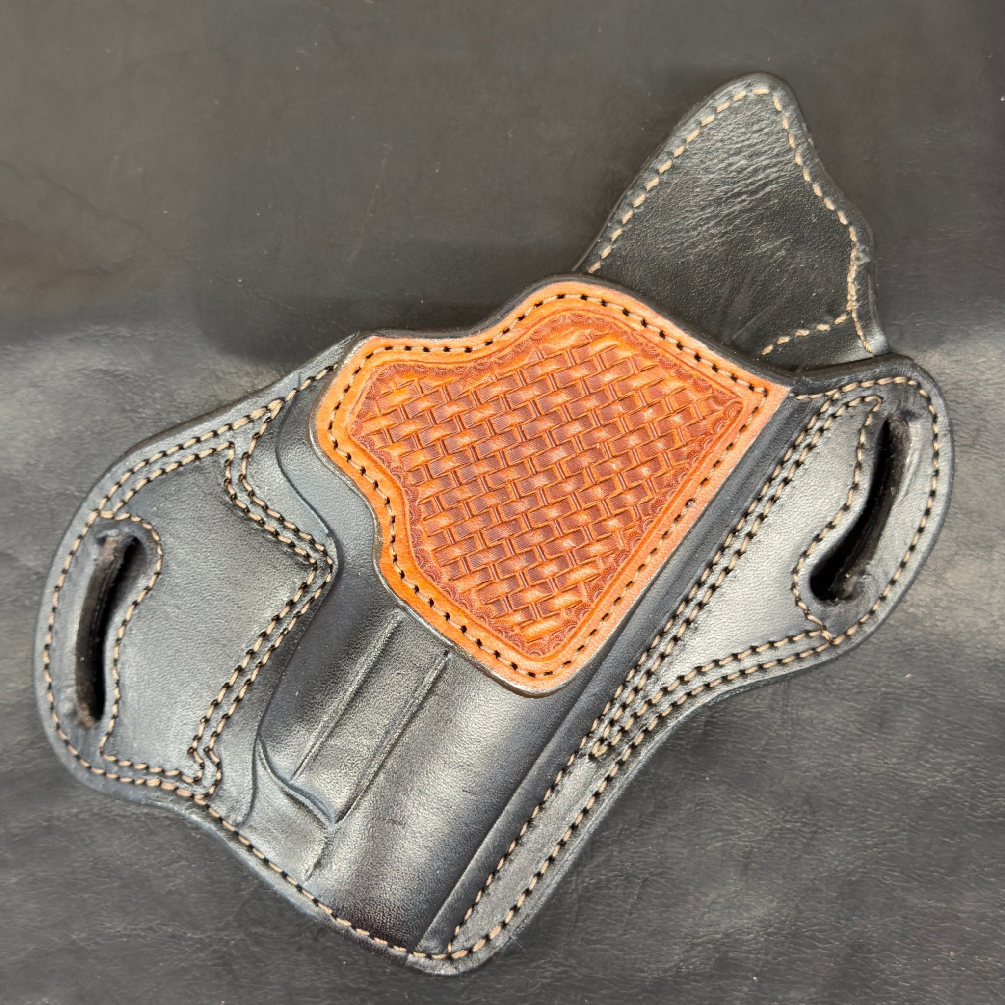 *In Stock* RH Texas Bodyguard Holster for Staccato C2 Black w/Brown Stitch Basket Weave Trim