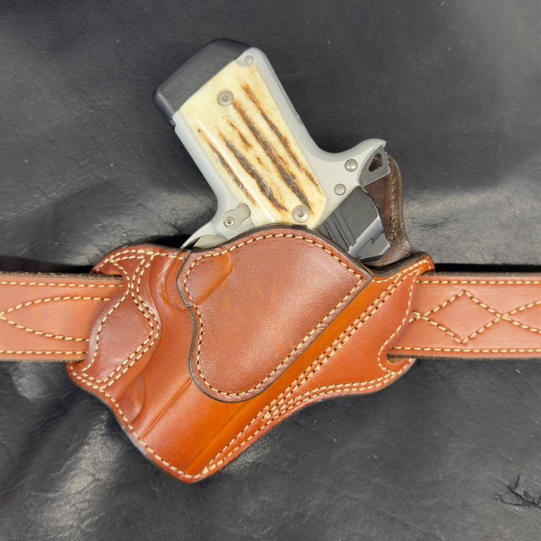 *In Stock* RH Texas Bodyguard Kimber Micro 9 Saddle Oil Finish w/Natural Stitch - Busted B Leather