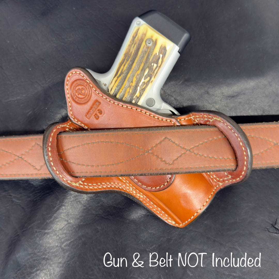 *In Stock* RH Texas Bodyguard Kimber Micro 9 Saddle Oil Finish w/Natural Stitch - Busted B Leather