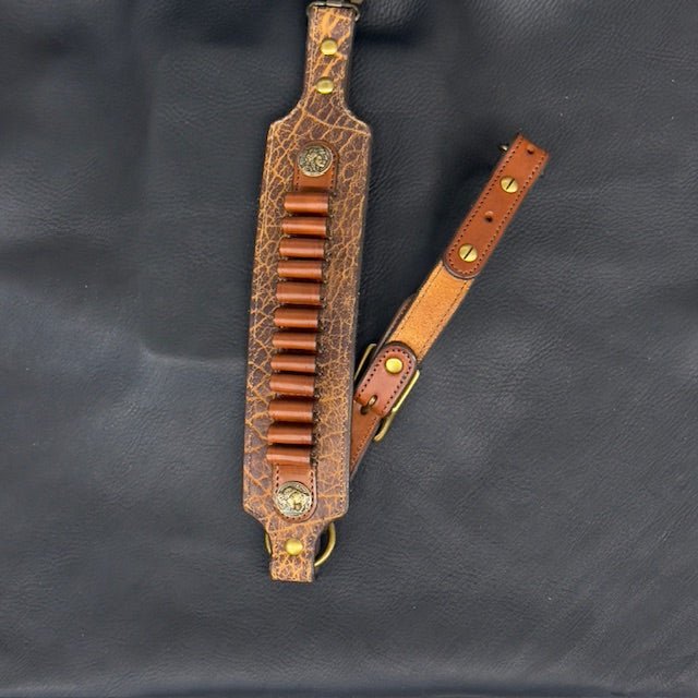 *In Stock* Rifle Sling Henry Axe .410 Brown American Bison w/Brown & Antique Brass Buffalo Nickel Reproduction Coin Conchos
