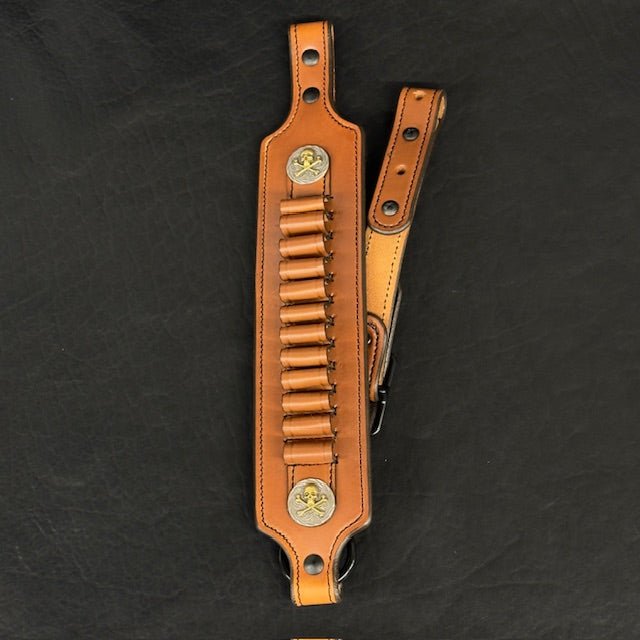 *In Stock* Rifle Sling Henry Axe .410 Saddle Oil Finish Skull & Bones Conchos - Busted B Leather