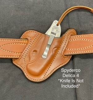 *In Stock* Slant Knife Sheath for Spyderco Delica 4 in Saddle Oil Finish