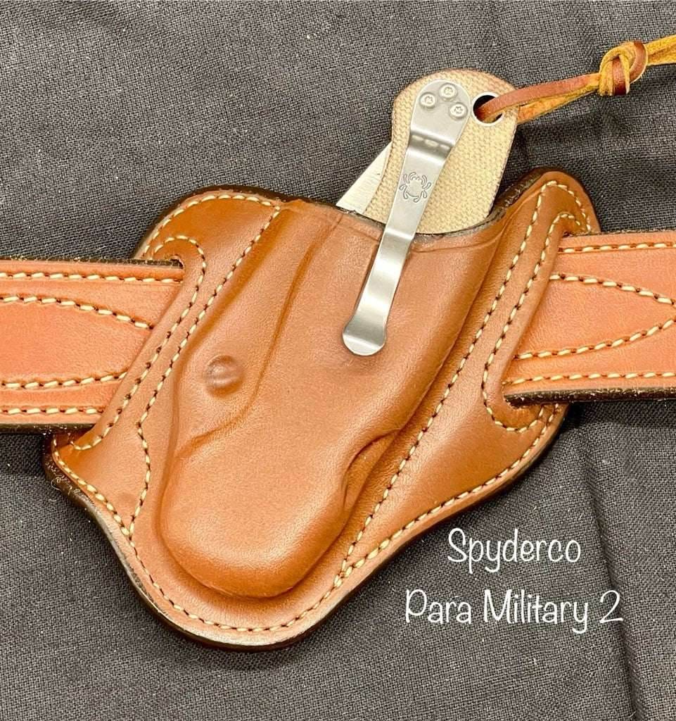 *In Stock* Slant Knife Sheath for Spyderco Para Military 2 in Saddle Oil Finish
