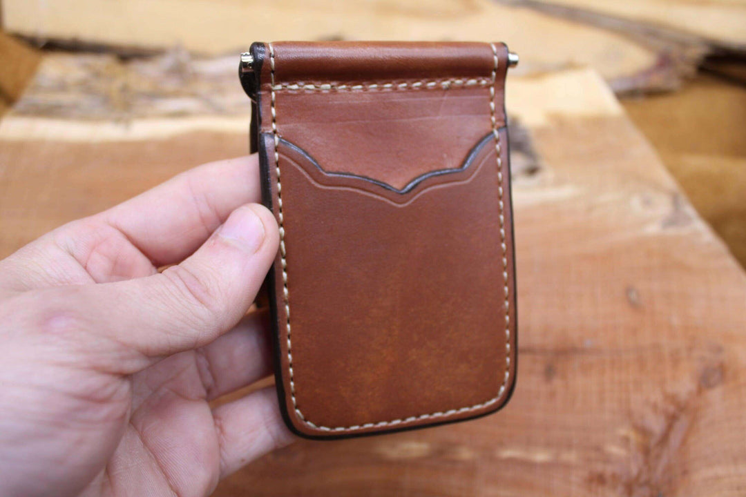*Made to Order* Front Pocket Money Clip Wallet Saddle Oil Finish-Busted B Leather