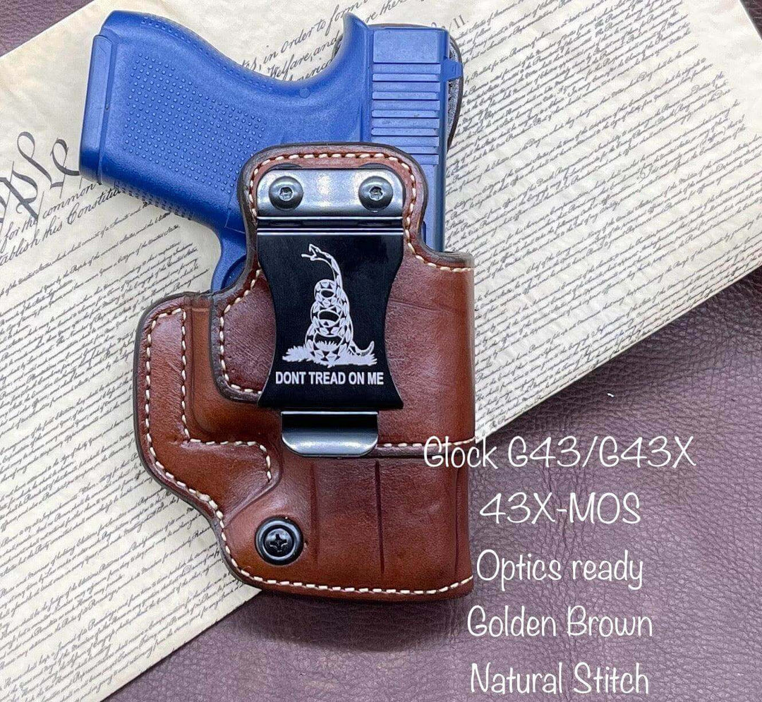 *Made to Order* IWB Glock G43/G43X/G43X MOS - Metal Belt Clip "DTOM-2A-Busted B Leather