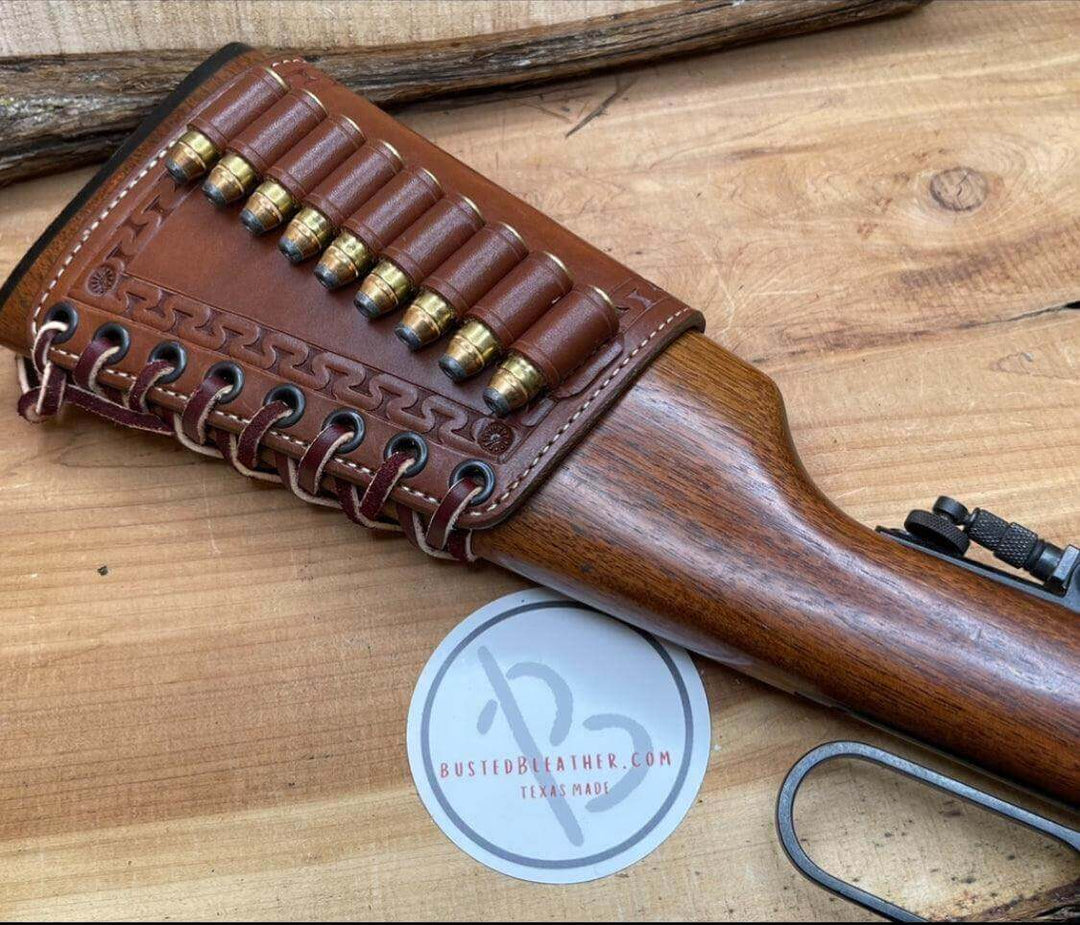 *Made to Order* Leather Tooled Butt-Cover w/Ammo Loops Lever-Action Rifles Winchester, Marlin, Henry, Rossi-Busted B Leather