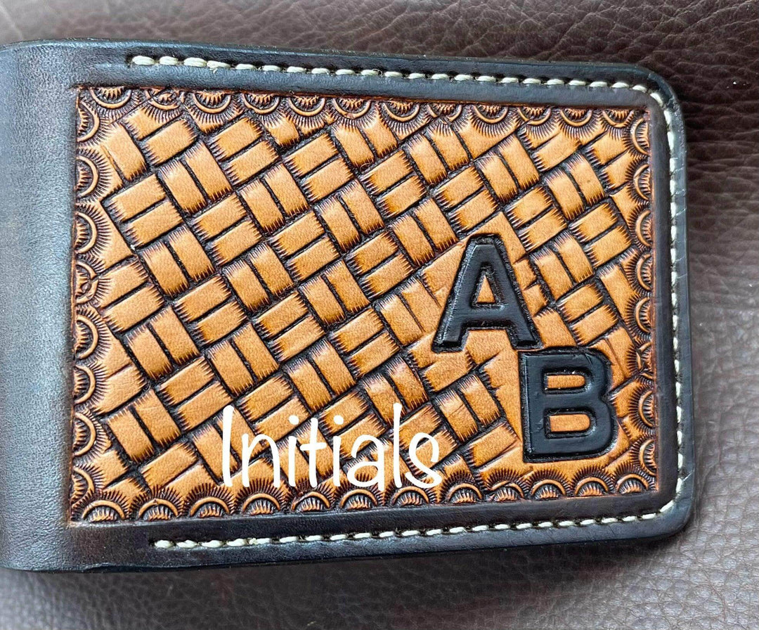 *Made to Order* Leather Wallet Block Basket Two-Tone w/Ranch Brand or Initials-Busted B Leather