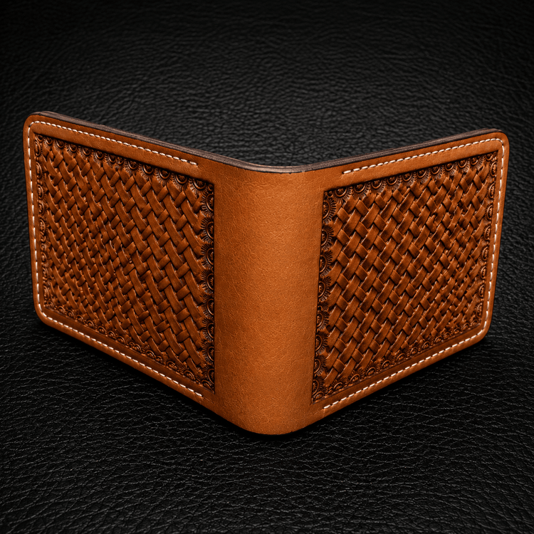 *Made to Order* Leather Wallet Hand Tooled Basket Weave Pattern - Busted B Leather