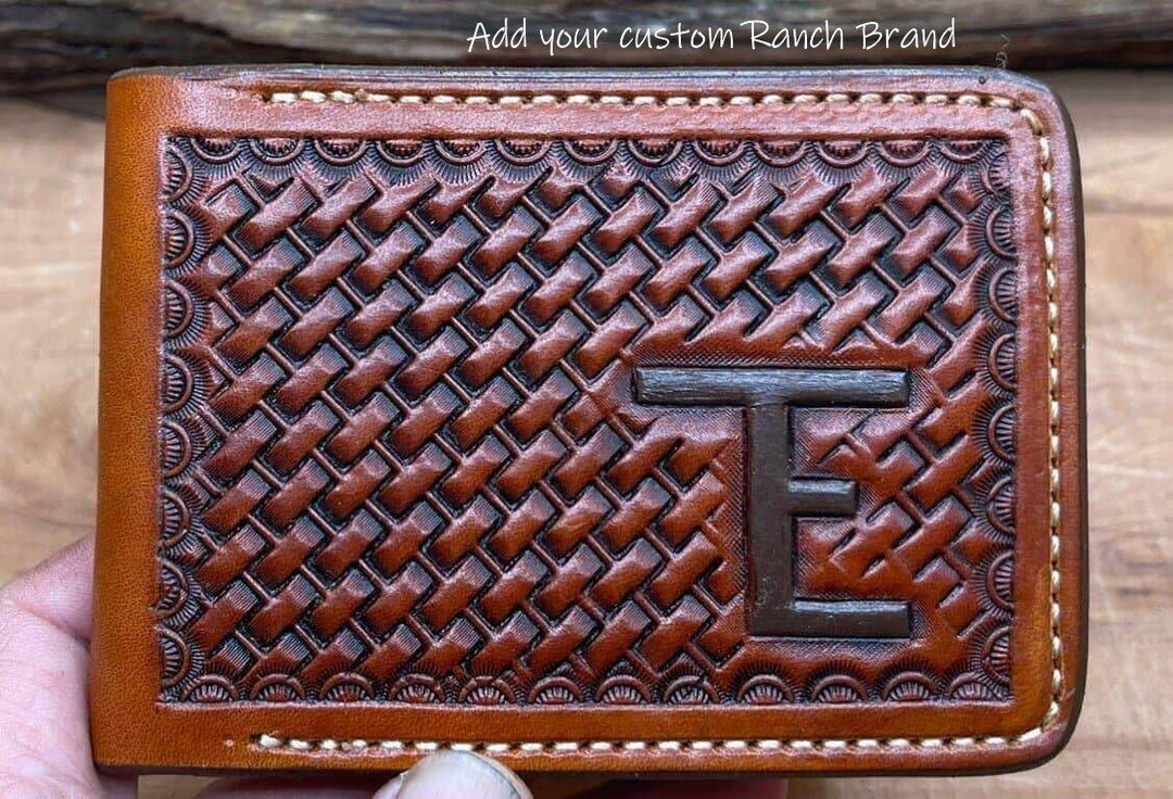 *Made to Order* Leather Wallet Hand Tooled Basket Weave Pattern - Busted B Leather