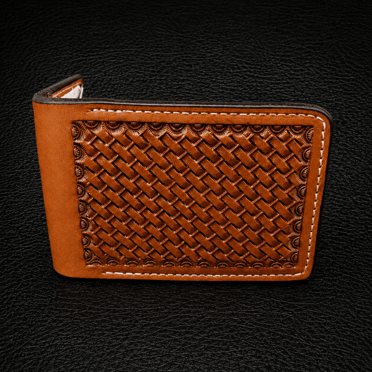 *Made to Order* Leather Wallet Hand Tooled Basket Weave Pattern - Busted B Leather