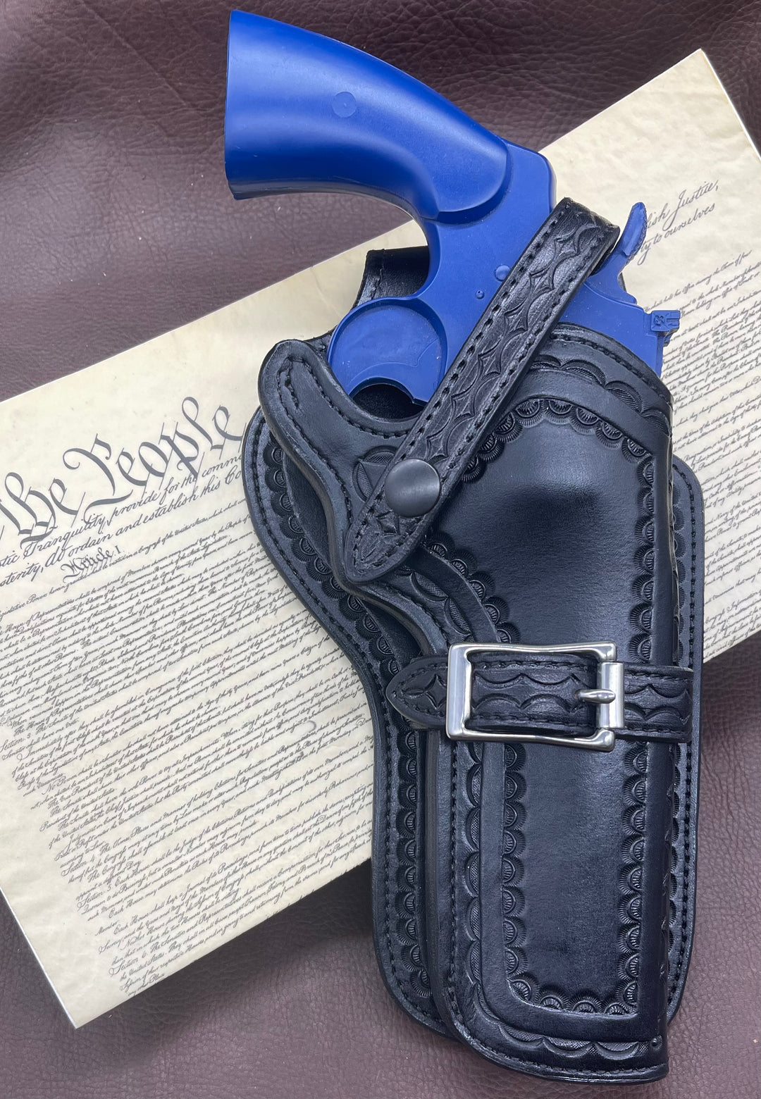 *Made to Order* LH/RH High Noon Western Holster for Large Double Action Revolvers w/Old West Tooled Border-Busted B Leather