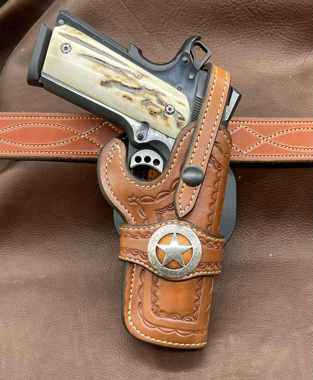 *Made to Order* LH/RH Paddle Rancher Cowboy Holster for 1911 5"-Busted B Leather