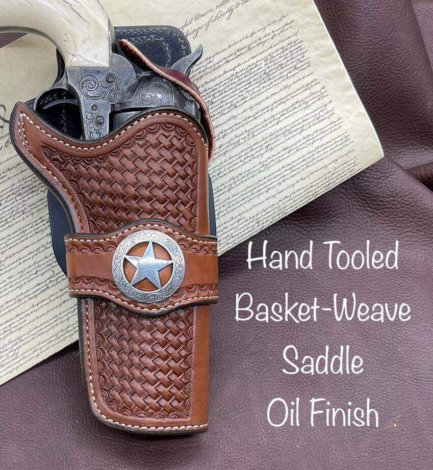 *Made to Order* LH/RH Paddle Rancher Cowboy Holster for Single Action Revolvers Old West Tooled Border/Texas Star Concho-Busted B Leather