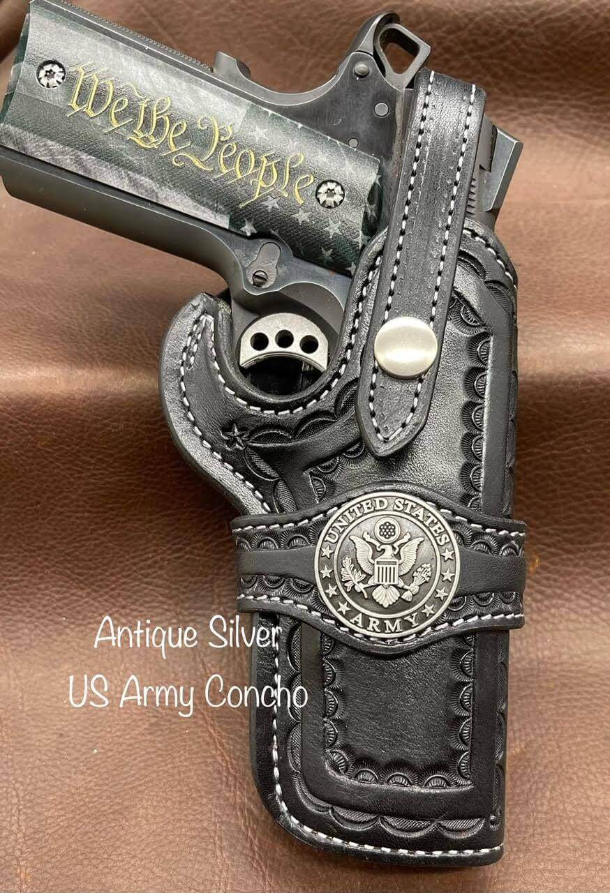 *Made to Order* LH/RH Rancher Cowboy Holster for 1911 Old West Tooled Border and Concho-Busted B Leather