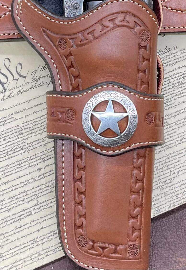 *Made to Order* LH/RH Rancher Cowboy Holster for Single Action Revolvers Old West Tooled Border/Texas Star Concho-Busted B Leather