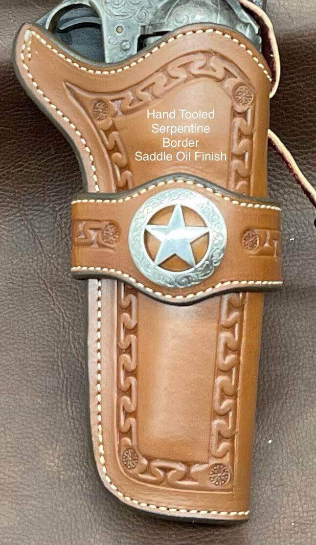 *Made to Order* LH/RH Rancher Cowboy Holster for Single Action Revolvers Old West Tooled Border/Texas Star Concho-Busted B Leather