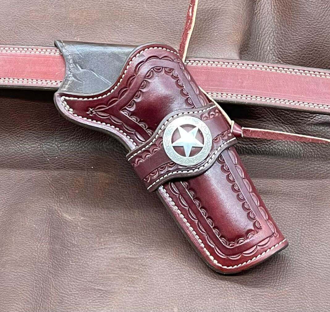 *Made to Order* LH/RH Rancher Cowboy Holster for Single Action Revolvers Old West Tooled Border/Texas Star Concho-Busted B Leather