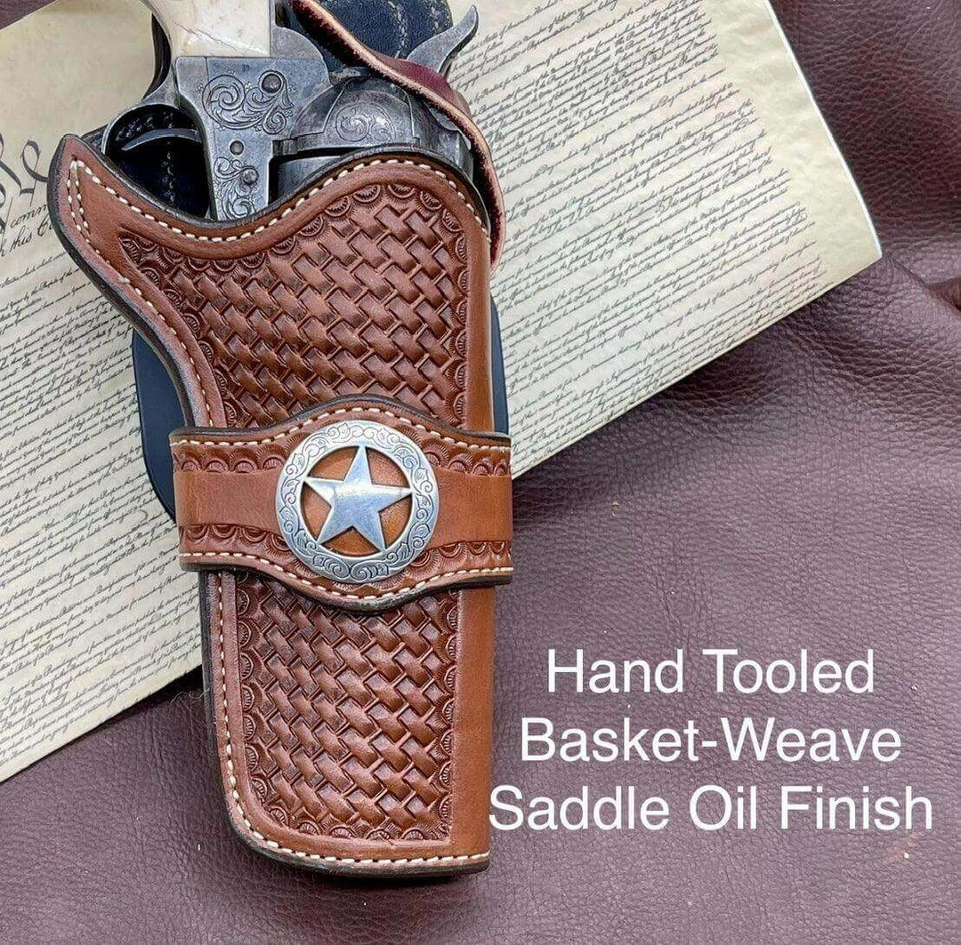 *Made to Order* LH/RH Rancher Cowboy Holster for Single Action Revolvers Old West Tooled Border/Texas Star Concho-Busted B Leather