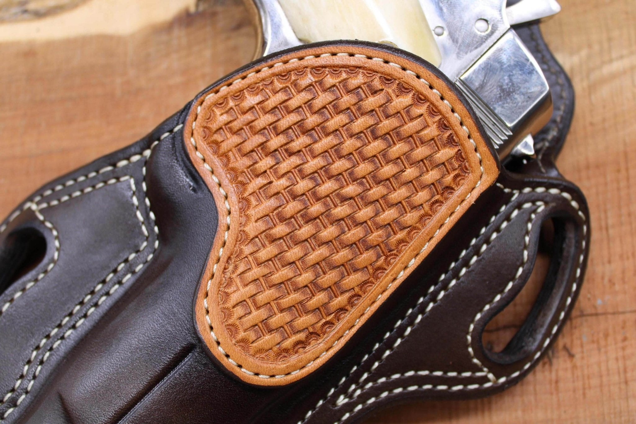 *Made to Order* LH/RH Texas Bodyguard Holster w/Basket-Weave Tooled Trim Made for Your Gun