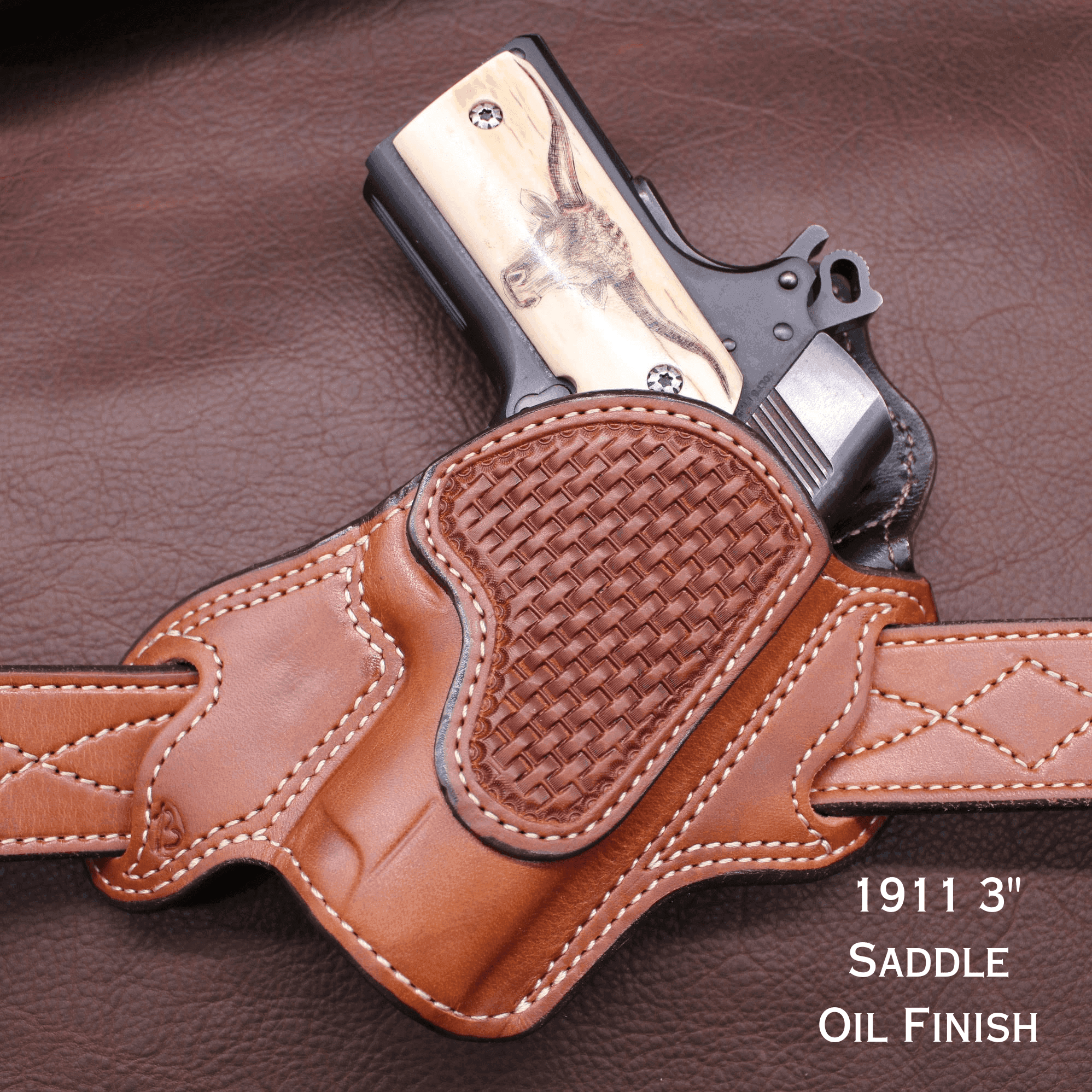 *Made to Order* LH/RH Texas Bodyguard Holster w/Basket-Weave Tooled Trim Made for Your Gun