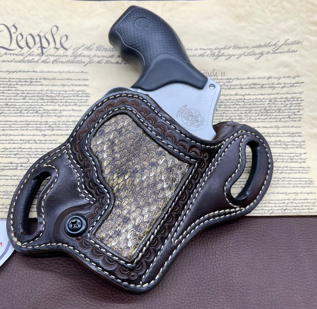 *Made to Order* LH/RH Texas Bodyguard Holster w/Genuine Snake Inlay-Busted B Leather