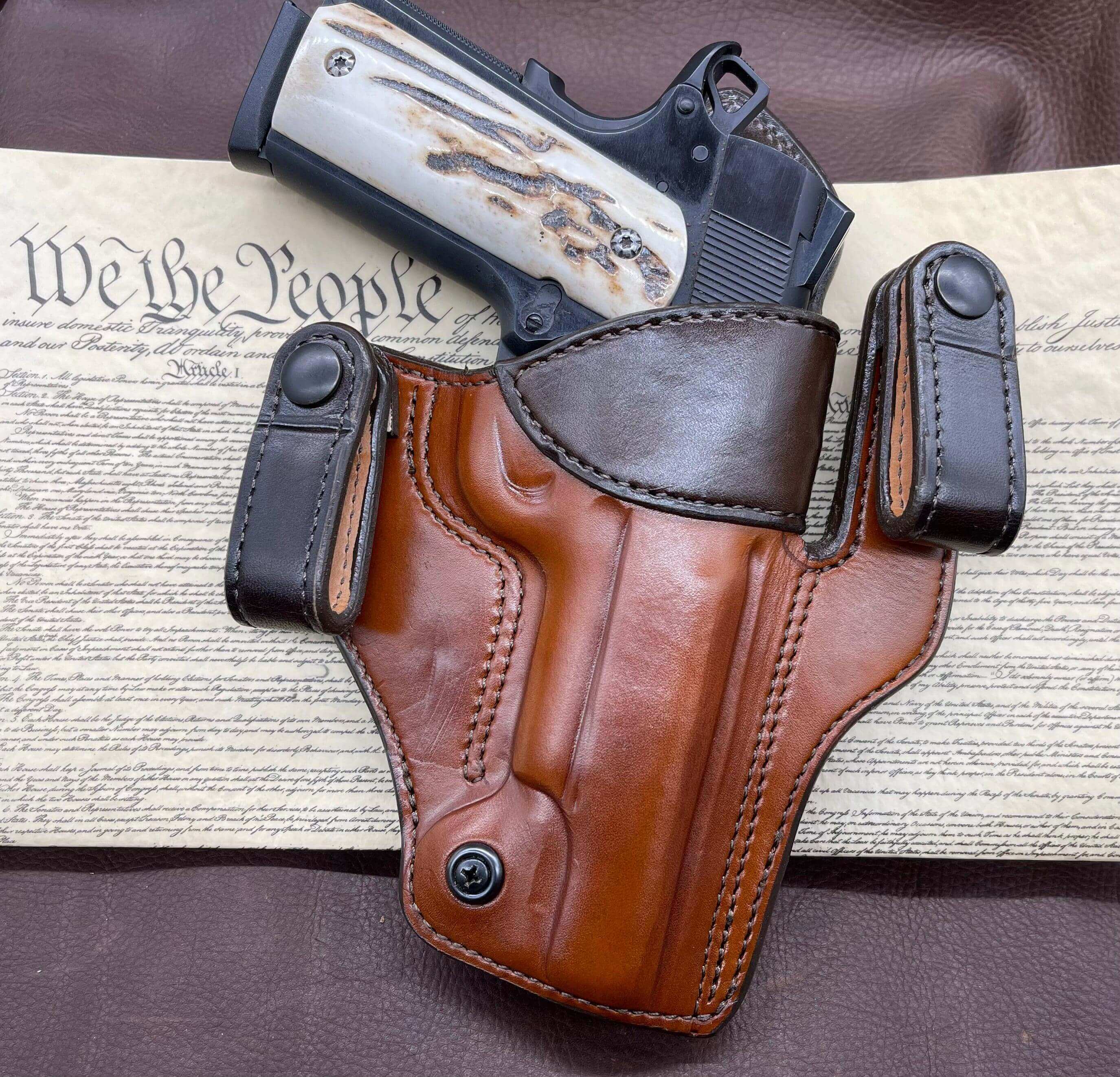 *Made to Order* LH/RH VIP IWB for 1911 Dual Belt Loop-Busted B Leather