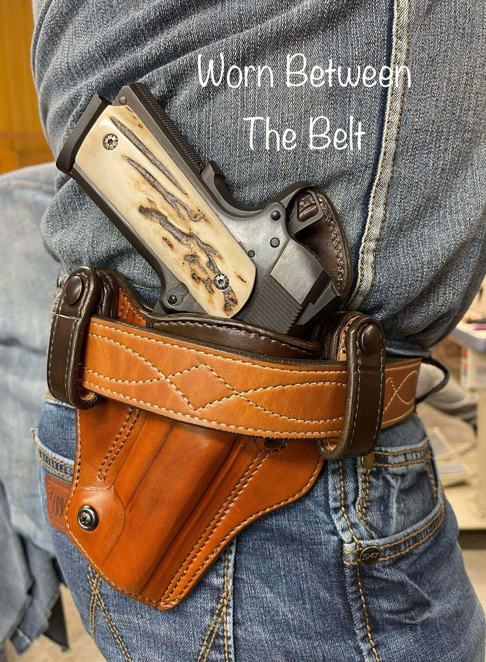 *Made to Order* LH/RH VIP IWB for 1911 Dual Belt Loop-Busted B Leather
