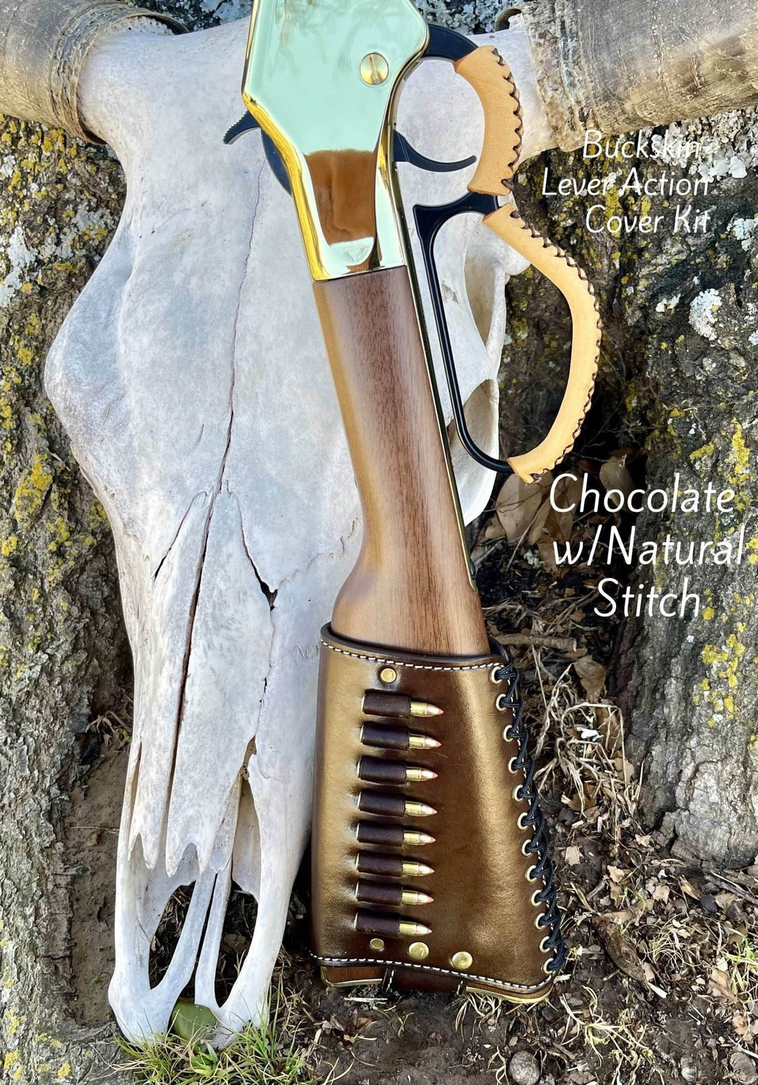 *Ammo Depot* RH Leather Butt-Cover w/Ammo Loops for Henry Frontier Model .22 Mag Chocolate w/Natural