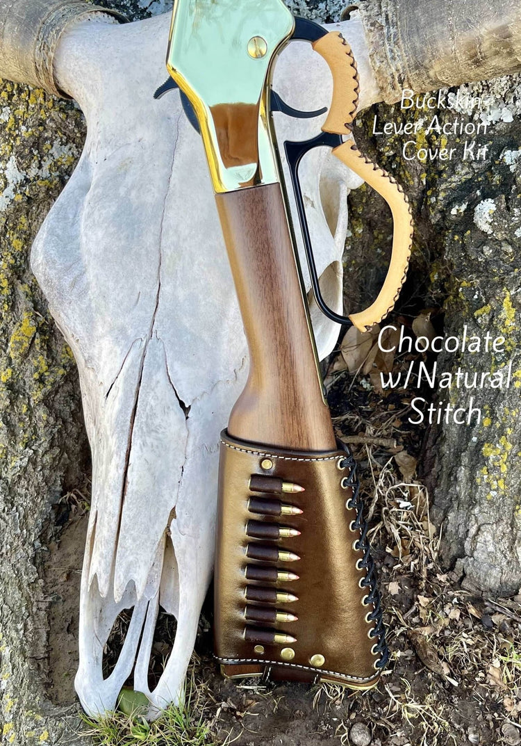 *Ammo Depot* RH Leather Butt-Cover w/Ammo Loops for Henry Frontier Model .22 Mag Chocolate w/Natural