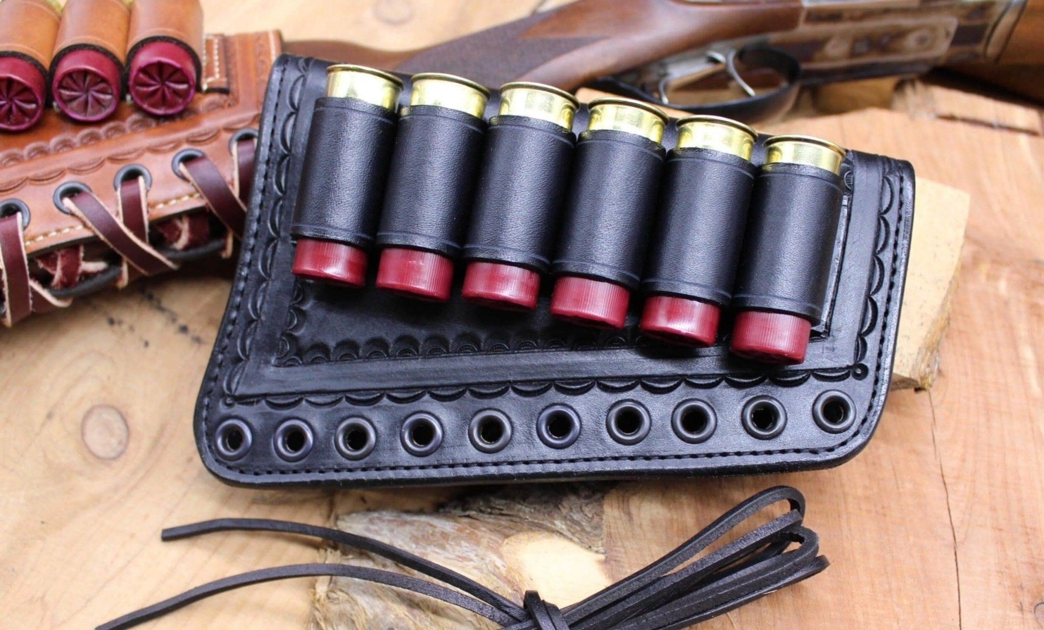 *Made to Order* Tooled Leather Butt-Cover w/12 Gauge Loops for Coach Gun Double Barrel