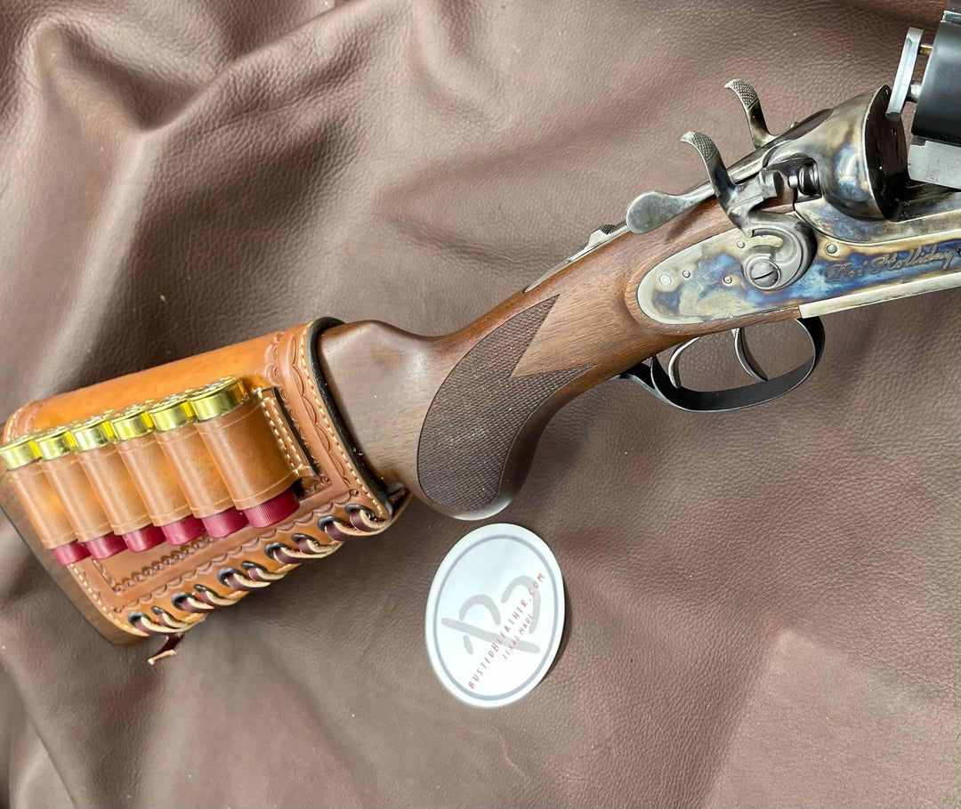 *Made to Order* Tooled Leather Butt-Cover w/12 Gauge Loops for Coach Gun Double Barrel-Busted B Leather