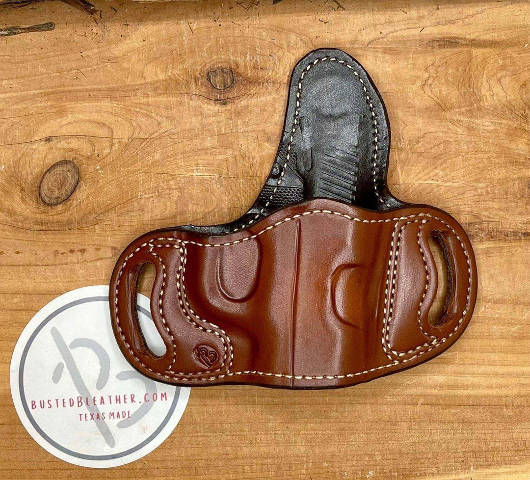 *In Stock* RH Belt Slide 1911 Holster in Saddle Oil Finish w/Natural Stitching - Busted B Leather