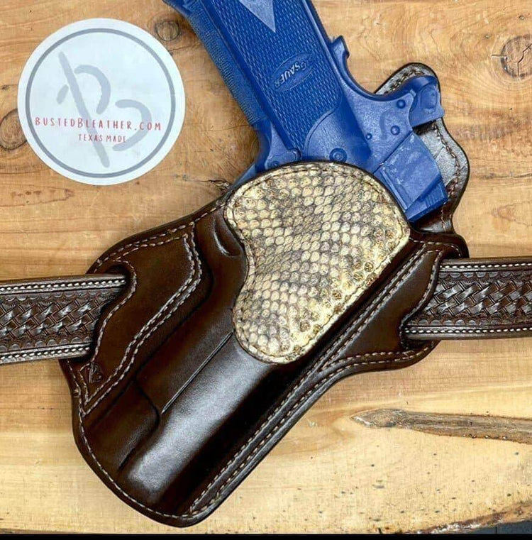*In Stock* RH Texas Bodyguard 1911 Sig-Sauer Equinox Genuine Rattlesnake Trim Chocolate