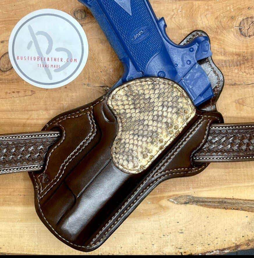 *In Stock* RH Texas Bodyguard 1911 Sig-Sauer Equinox Genuine Rattlesnake Trim Chocolate-Busted B Leather