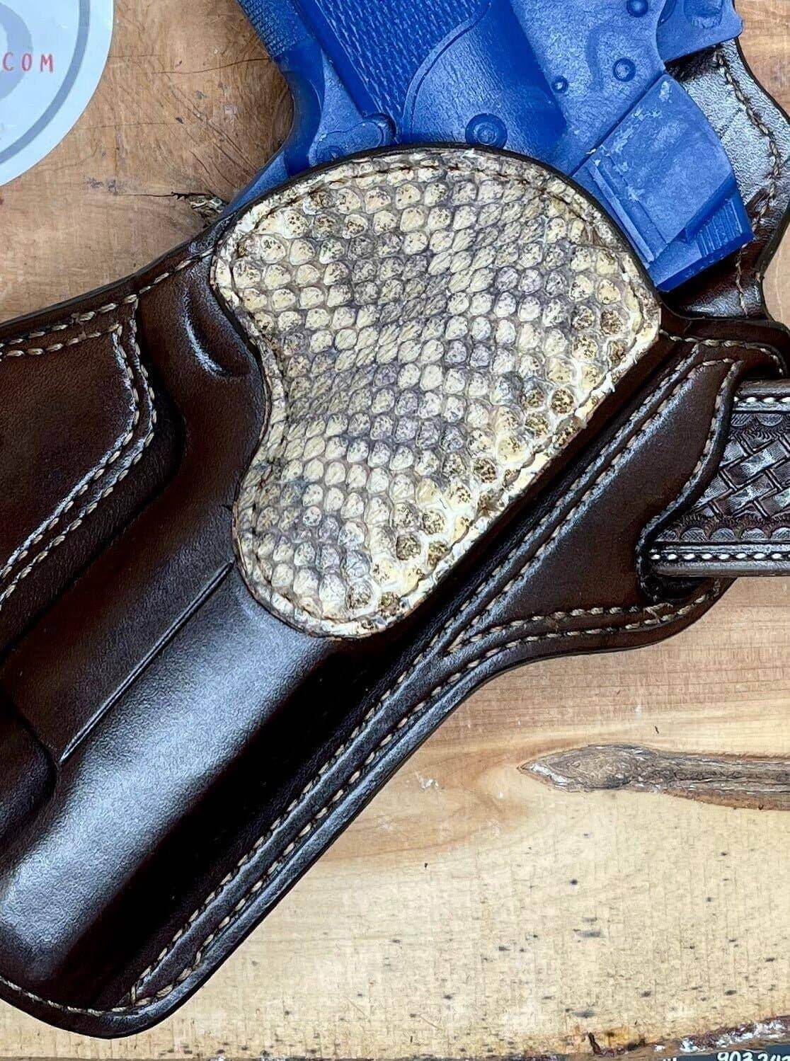 *In Stock* RH Texas Bodyguard 1911 Sig-Sauer Equinox Genuine Rattlesnake Trim Chocolate-Busted B Leather