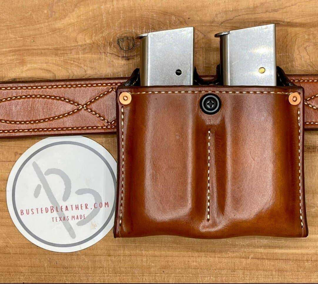 *Made to Order* Custom Premium Leather Double Mag Pouch-Busted B Leather