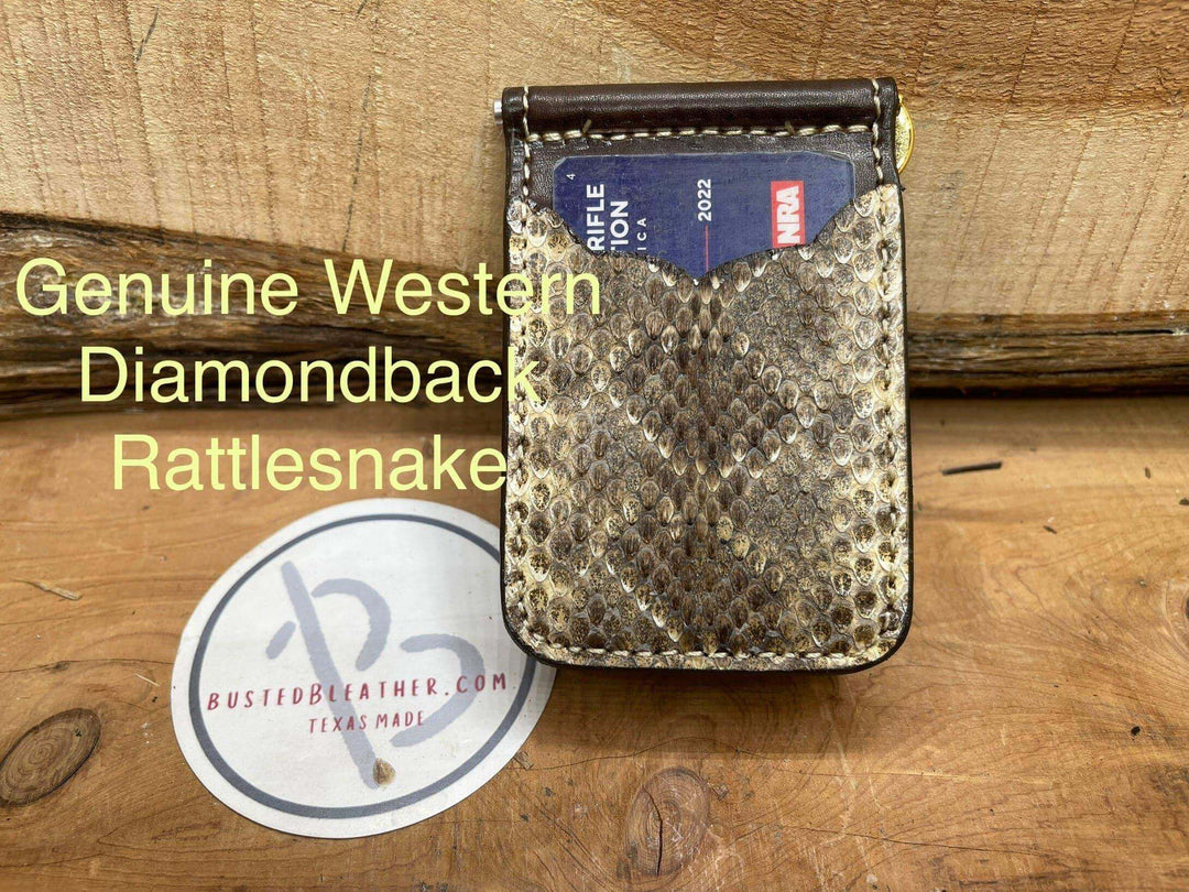 *Made to Order* Front Pocket Money Clip Wallet Genuine Rattlesnake or Python-Busted B Leather