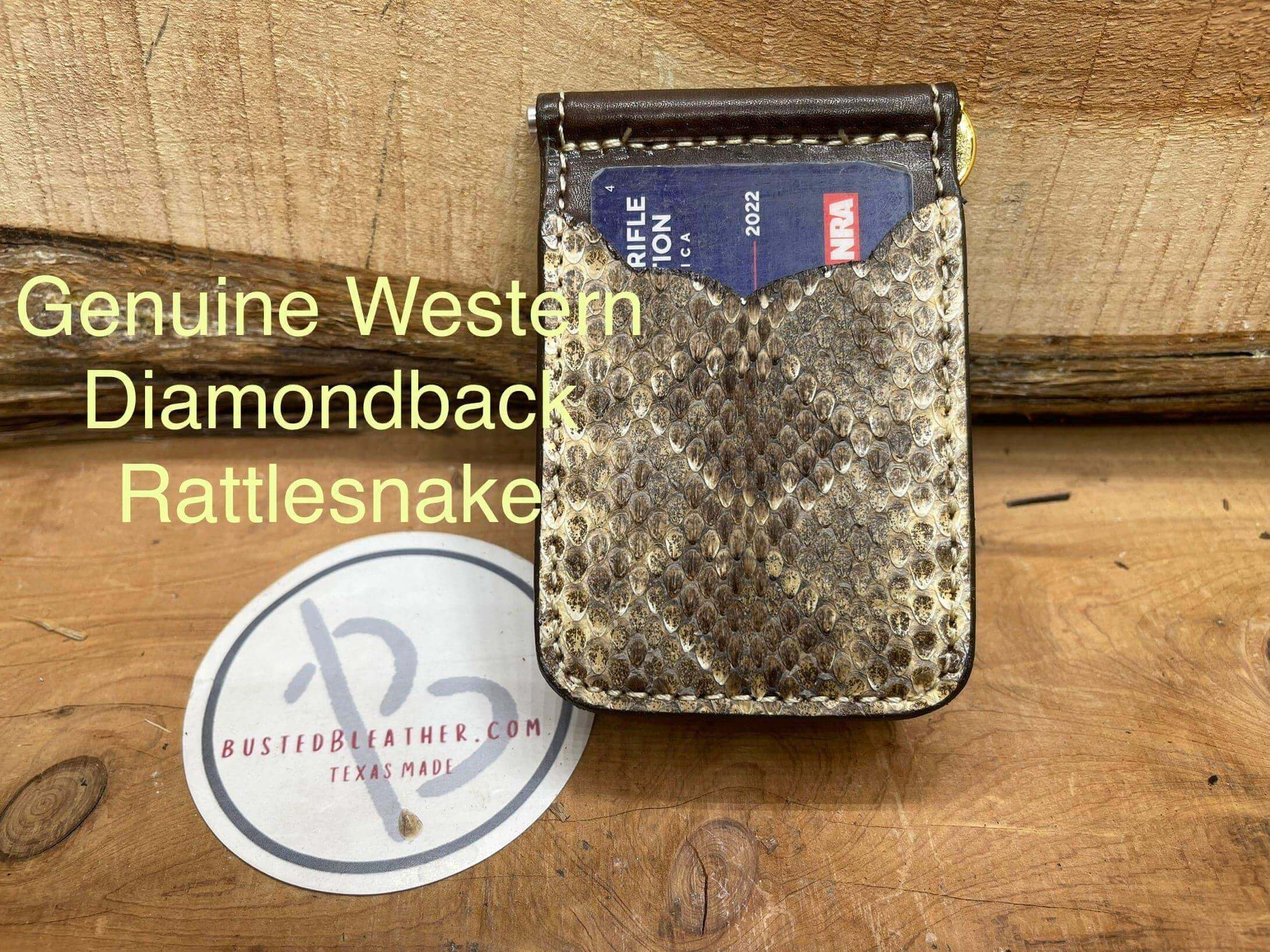 *Made to Order* Front Pocket Money Clip Wallet Genuine Rattlesnake or Python-Busted B Leather