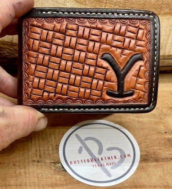 *Made to Order* Leather Wallet Block Basket Two-Tone w/Ranch Brand or Initials-Busted B Leather