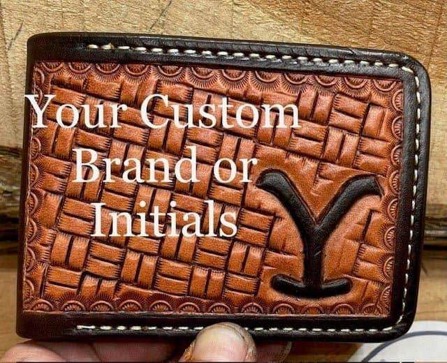 *Made to Order* Leather Wallet Block Basket Two-Tone w/Ranch Brand or Initials