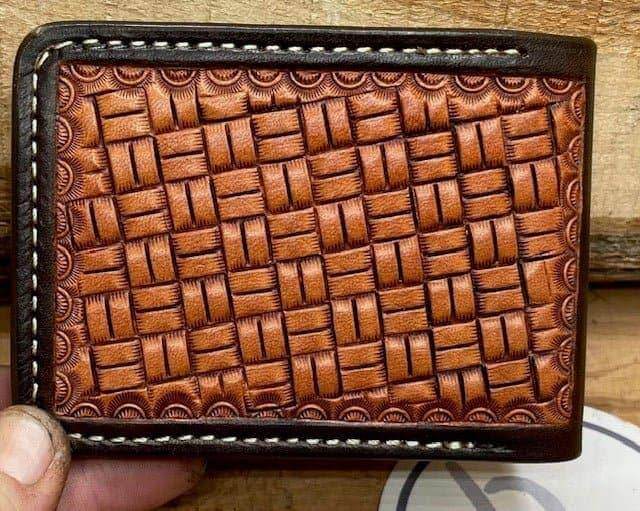 *Made to Order* Leather Wallet Block Basket Two-Tone w/Ranch Brand or Initials