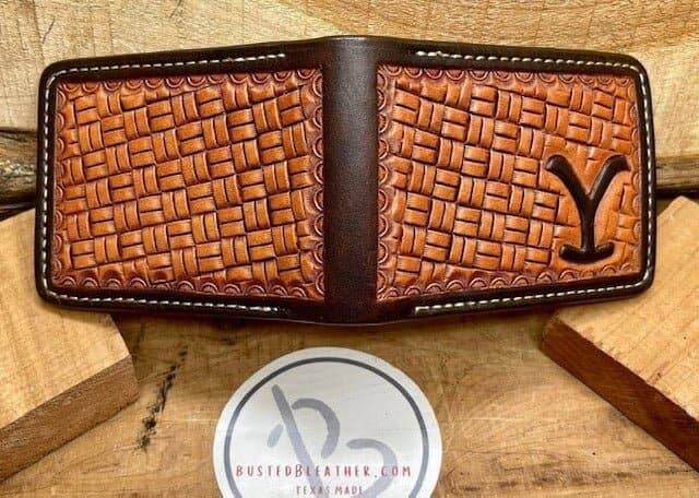 *Made to Order* Leather Wallet Block Basket Two-Tone w/Ranch Brand or Initials-Busted B Leather