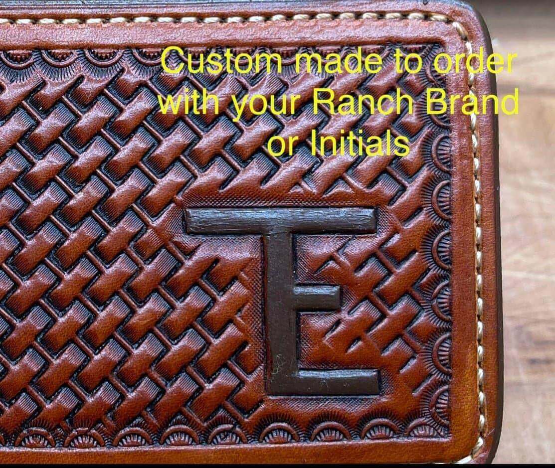 *Made to Order* Leather Wallet Hand Basket-Weave with Ranch Brand or Initials-Busted B Leather