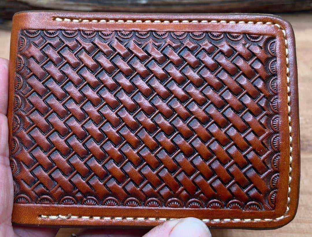 *Made to Order* Leather Wallet Hand Basket-Weave with Ranch Brand or Initials-Busted B Leather