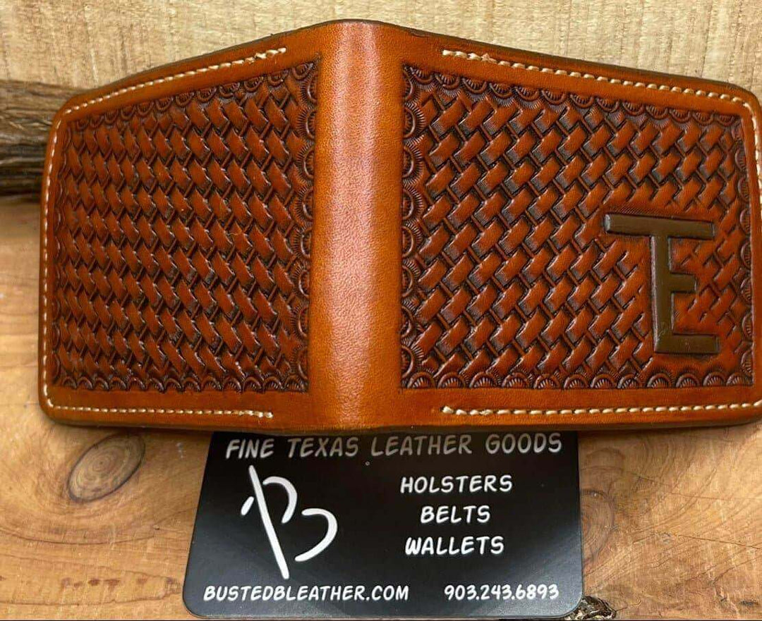 *Made to Order* Leather Wallet Hand Basket-Weave with Ranch Brand or Initials-Busted B Leather