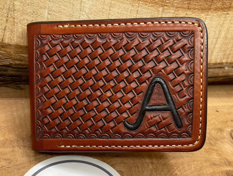 *Made to Order* Leather Wallet Hand Basket-Weave with Ranch Brand or Initials