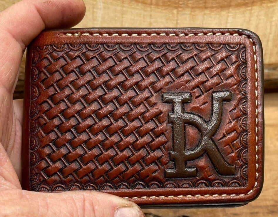 *Made to Order* Leather Wallet Hand Basket-Weave with Ranch Brand or Initials
